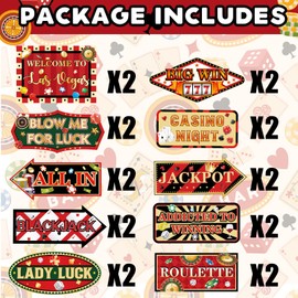 20 Pieces Casino Party Decorations Vegas Themed Party Directional Signs Casino Signs Welcome to Las Vegas Party Decorations Casino Night Photo Booth Props Poker Chip Dice Birthday Party Supplies