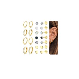 MILACOLATO Hypoallergenic Surgical Steel Earrings Stainless Steel Flat Back Stud Hoop Earrings for Women Men Small Opal Ball CZ Cartilage Earring Silver Gold jewelry Set Gold