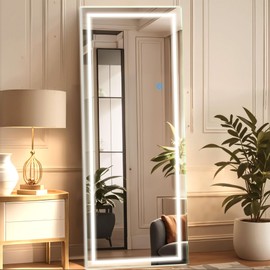 GlasFlength 56"x18" LED Full Length Mirror with Stand – Wall Mounted, Freestanding & Leaning | Modern Design with Full-Frame Lighting & Secure Packaging