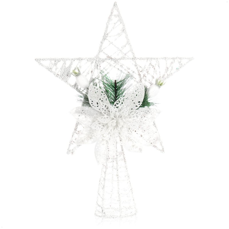 COM-FOUR® Deco Star Christmas - White Metal Star with Pine