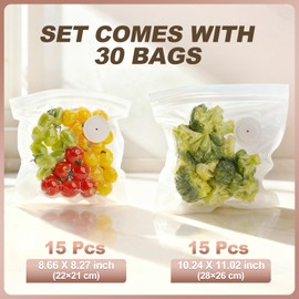 Reusable Vacuum Sealer Bags for Food: 30Pcs BPA-Free Reusable Vacuum Seal Bags with Air Valve & 2 Seal Clips, Plastic Clear Freezer Safe Vacuum Food Storage Bags, Microwaveable Seal Bags for Kitchen