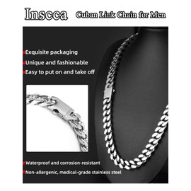 Inscca Men's Solid Stainless Steel Chains for Women Silver Curb Chain Surgical Steel 316L 7/9/11/13 mm Stainless Steel Chain Curb Cuban Necklace Thin/Thick Konigkette Hip-Hop Boys 45/50/55/60/70 cm,