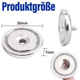 36 mm Super Strong Neodymium Magnets, Strong Magnets with Round Base and Holes, Pack of 12 Rare Earth Magnets Pot Magnet with Countersunk Holes and Screw for Kitchen Crafts, Wood, Hanging Tools