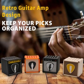 Chordwave Unique Guitar Pick Holder Retro Guitar Amp Model Guitar Picks Holder Pick Organizer & Display Case Gift for Music Enthusiasts and Guitar Players (4-Color Set)