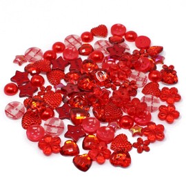 Red 100 Mix Acrylic & Resin Buttons/Flatbacks - Vibrant Embellishments for Creative Cardmaking and DIY Craft Projects