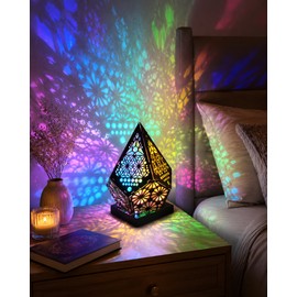 Colorful Star Projection Table Lamp for Bedroom Decor – USB and Battery Powered Wooden Night Light for Cozy Ambiance