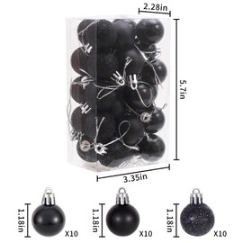 30ct Christmas Ball Ornaments, 1.18" Shatterproof Tree Decorations, Perfect Hanging Ball for Indoor/Outdoor Holiday Party Decor (Black)