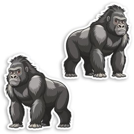 2 x 10cm Silver Back Gorilla Vinyl Stickers - Great Ape Primate Cartoon Sticker #70878
