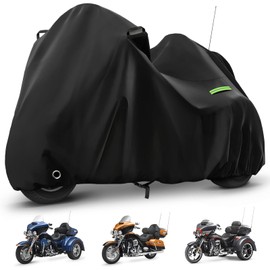 Motorcycle Cover Waterproof for Trike Models Freewheeler/CVO Version/Tri Glide Ultra/Gold Wing Trike, Heavy Duty Sun Rain Outdoor Protection Motorbike Cover with Antenna Zipper & Soft Cotton Lining