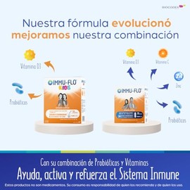 IMMU-FLO Suplemento alimenticio a base del probiótico Saccharomyces boulardii CNCM I-745, zinc, vitaminas C y D3 apoya al sistema inmune, efecto...   