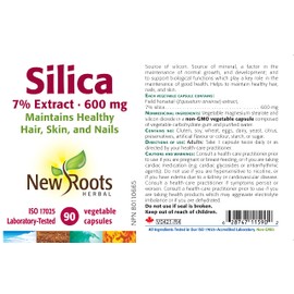 New Roots Herbal - Silica 7% Extract - 90 Capsules - 600mg per Capsule - Silica Supplement - Healthy Hair Nail and Skin Vitamins for Men and Women - Bone Health Supplement - Healthy Bones Health Vitamins