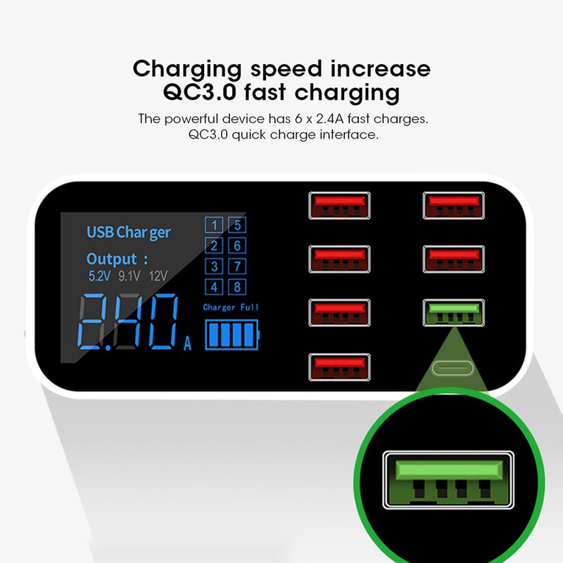 8 Ports Multiple USB Fast Chargers Charging Station Hubs Digital