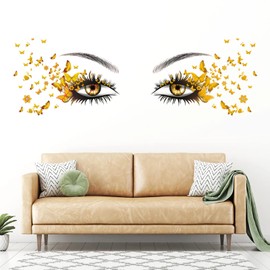 Beautiful Eyelash Eyes Wall Stickers Flying Butterfly Wall Decals Beautiful Girl Heart Wall Decor Vinyl Wall Art Butterflies Wall Decor Stickers for Women Girls Bedroom Living Room Decoration