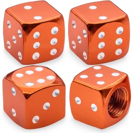 MEAJOO 4PCS Aluminum Dice Tire Valve Stem Caps, Universal Aluminium Alloy Dustproof Tire Valve Stem Covers for Cars, SUV, Trucks, Bikes, Motorcycles, Bicycles(Orange)