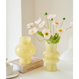 JSPYFITS Modern Glass Vases, 7.87" Tall Four-Layer Glass Vase Bubble Flowers Vases Decorative for Home Décor, Decorative Milky Yellow Glasses Table Vase for Wedding Housewarming Gift