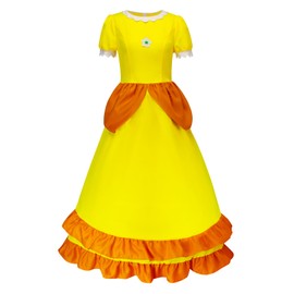 Princess Daisy Costume Adults Peach Costume Rosalina Dress Party Gown Ball Dress Crown Earrings for Women S