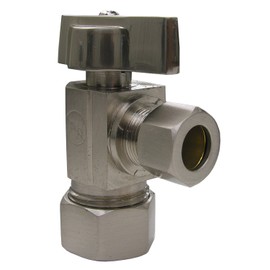 LASCO 06-9211SN Angle Stop, Quarter Turn with 5/8-Inch OD Compression x 3/8-Inch OD Compression, Satin Nickel