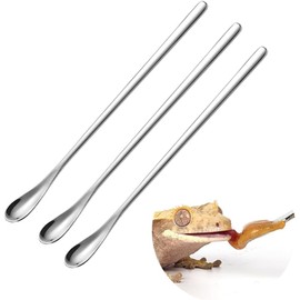 SUZLFTDZSW 3PCS Reptile Spoon, Reptile Powder Fruit Mixing Stirring Food Long Handle Feeding Tool Fit Crested Gecko Gargoyle Bearded Dragon Reptiles Feeding Spoon (Stainless Steel)