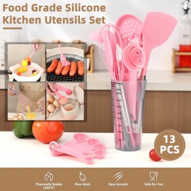 2026 New Silicone Kitchen Utensils Set with Measuring Storage Cup Kitchen Baking Set 17pcs Cooking Spatula Set for Women Giftcolor: Pink, size: L
