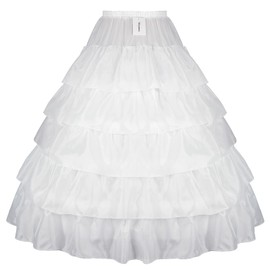 Mojonnie Petticoats for Women 4 Hoop Crinoline Petticoat for Wedding Dress, 5 Ruffles Layers Ball Gown Half Slips Underskirt (White)