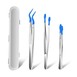 3PCS Rubber Tip Tweezers, AngleKai Non-Marring Silicone Flat Tweezers Rubber Bent Tip Jewelry Coin Stamp (Blue)