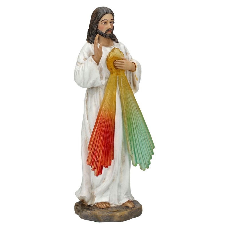 Jesus Divine Mercy Figurine, 15 cm, Hand-Painted, Resin, Blessing Gesture