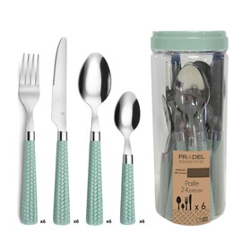 Amefa PAILLE Cutlery Set 24 Pieces | Cutlery Set for 6 People | Stainless Steel Cutlery Dishwasher Safe | Cutlery Colourful Handles in Pastel Green | Cutlery Set