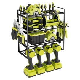 Power Tool Organizer,4 Power Drill Holder Wall Mount,4 Layers Power Tool Storage Rack Shelf with Hooks,Heavy Duty Metal Cordless Powertool Shelf for Garage Organization with Screwdriver/Plier/Hammer¡­