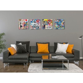 Biufo Banksy Canvas Wall Art Prints Pop Graffiti Street Art Pictures for Bedroom Living Room Wall Decor (12"x12"x4Pcs)