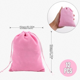 YIEMI Velvet Bags Drawstring，4x4.7Inch Jewelry Gift Bags with Drawstring（12pcs，Pink）