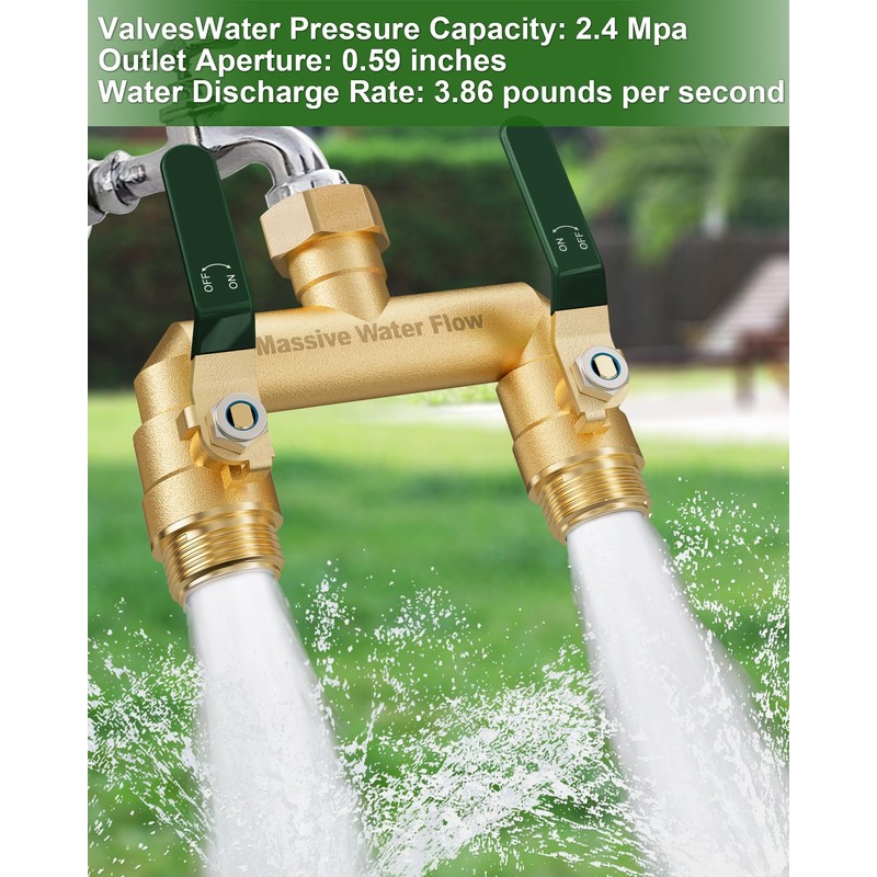 Hose Splitter 2 Way Heavy Duty, Full Flow Garden Hose
