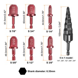 uxcell 7Pcs Swaging Tool Drill Bit Set 1/4" 3/8" 1/2" 5/8" 3/4" 7/8" HVAC Repairing Tube Expander with 5 in 1 Flaring Tool for Copper Aluminum Pipe, Red/Black
