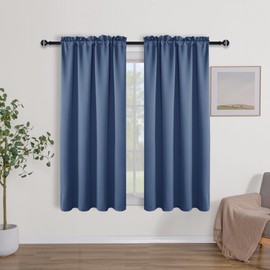 Hiasan Thermal Insulated Blackout Curtains 45 Inches Length, Rod Pocket Privacy Protection Room Darkening Window Curtains 2 Panels, 52 Inches Width, Haze Blue