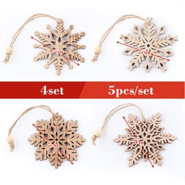 ilauke 20 pcs Unfinished Christmas Wood Snowflake Ornaments - 4 Style of Snowflake Ornaments Bulk with Twine, Christmas Tree Decorations Tags(2.75"-3.15")