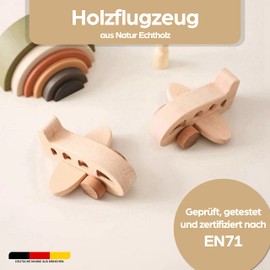 Aeroplane Wooden Toy Made of Natural Wood for Boys and Girls from 1 Year - Baby Toy and Children's Toy (Handmade) - Toy Baby, Children BPA-Free, Sustainable 11 x 5 cm