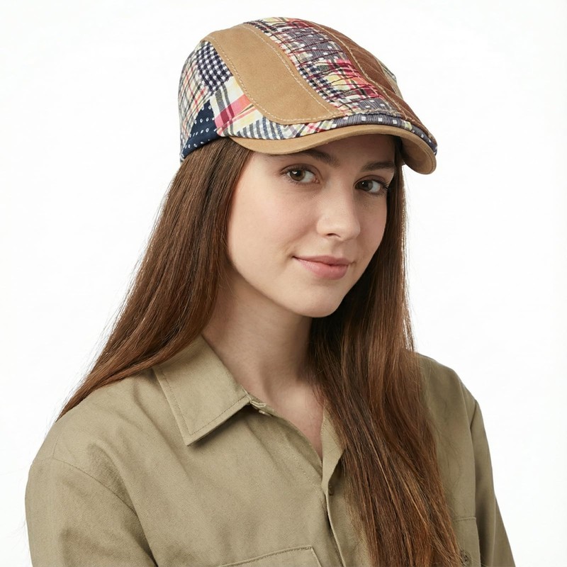 HIQIU Retro Patchwork Peaked Cap Men's Beret Cap, Flat Cap
