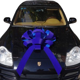 30" Giant Car Bow | 30" Blue Velvet Car Bow - Blue Big Car Bow with Non Scratch Magnet Base, Weather Resistant and Waterproof Vinyl Magnetic Car Bow (1 Pack)