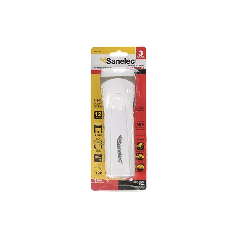 SANELEC, Linterna Portátil Recargable, 10 horas de Luz Continua, 1.7