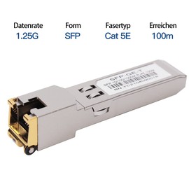 1000BASE-T Gigabit SFP to RJ45 Copper Ethernet Modular Transceiver for Cisco, Meraki, Ubiquiti, D/TP Link, Supermicro, Netgear, Broadcom, 1.25G SFP-T CAT5E/CAT6 up to 100 m Mikrotik S-RJ01