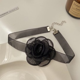 POYAMUSE Flower Lace Choker Necklace Rose Flower Charm Lace Collar Necklace for Women Wedding Costume Jewelry-black