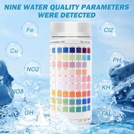 Sporgo Pack of 100 9 in 1 Aquarium Test Strips: Strips Aquarium Test with Aquarium Thermometer, Water Test Aquarium for Testing Iron PH Nitrate Total Hardness Chlorine Total Alkalinity Carbonate