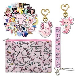 Axolotl Makeup Bag, Wallet & Stickers for Girls, Women, Teachers, Nurses, Gift Recipients - Color: Blue