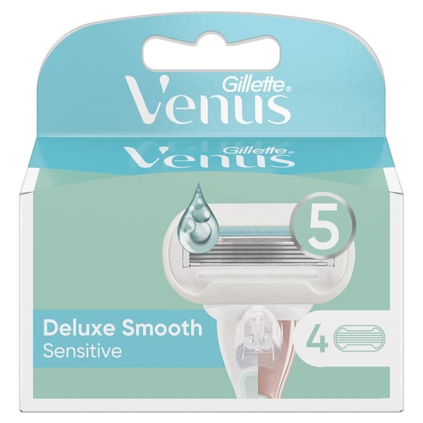 Gillette Venus Deluxe Smooth Sensitive Women's Razor Blades, 4 Replacement Blades for Women's Razors with 5 Blades