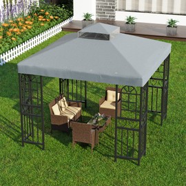 9.8'x9.8' Replacement Canopy Top Cover Only for Gazebo, Double Tiered Gazebo Covers for Outdoor Patio Garden Canopy Upgraded 2025 (Gray)