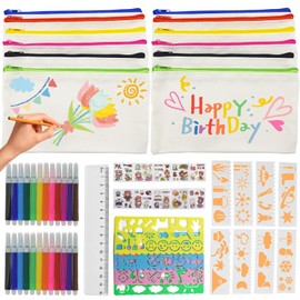 PXBSNB Pack of 12 Pencil Cases for Painting, Blank Fabric Bag for Painting, Fabric Pencil Case with Zip, DIY Fabric Bag for Crafts, Children's Birthday, Cosmetic Bag, Storage