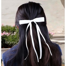 White Hair Bows for Women Small Bow Hair Clips Silky Satin Clips Cute Hair Bow Clips French Hair Band Bow Long Tail Bows Wedding Barrette Bowknot Pink Red Black