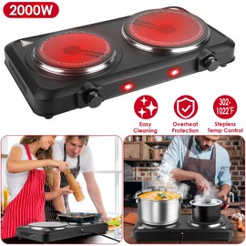 Wilytyres Electric Hot Plate, 2000W Infrared 2 Burner, Portable Dual Stove Burners with 7.5” & 6.3” Glass Cooktop, Stepless Temperature Adjustments for Home RV Camping Cooking (Double Burner)