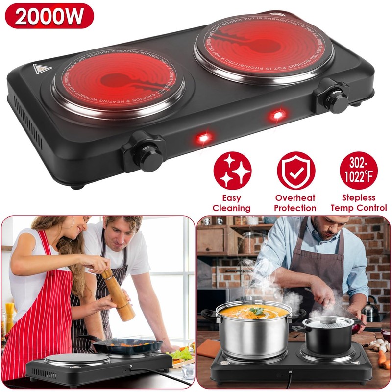 Wilytyres Electric Hot Plate, 2000W Infrared 2 Burner, Portable Dual