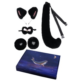 QHQ-SHININGLIFI Cute Cat Costume Cosplay Accessory Set, Fox Ears Headband & Tail & Bows Choker & Plush Wristband, for Animal Party or Romantic Date, Soft Faux Fur Plush; 5HM
