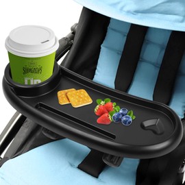 volumoon Universal Pram Tray with Drink Holder, Adjustable Snack Tray for Prams, Non-Slip, Removable Pram Accessories, for Pram Bar, Armrests